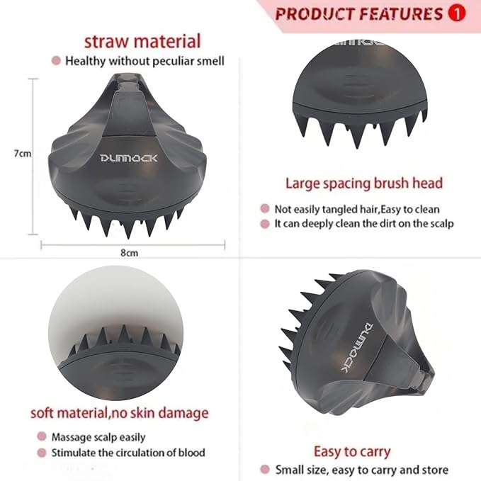 Dunnock Manual Scalp Massager & Shampoo Brush (Black) – Designed to give You a Salon-Like Scalp Treatment at Home Turn Every Wash Dandruff Comb Into a Spa Experience Silicone Hair Shampoo Brush.