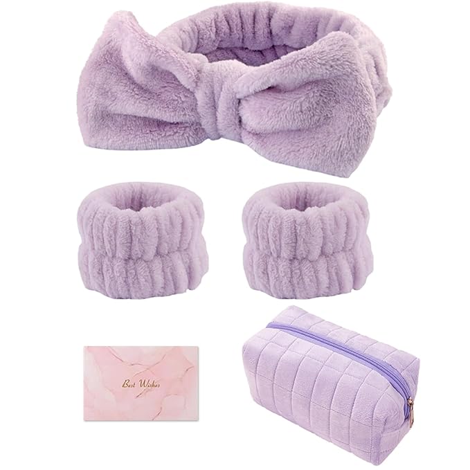 musejoy Skincare Face Wash Spa Headband and Wristband Set Quilted Makeup Bag Blank Cards Gifts for Women and Teen Girl Gifts Trendy Stuff spa headband and wristband set