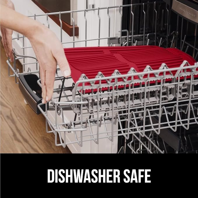 GORILLA GRIP 100% BPA-Free Patented Silicone Dish Drying Mat for Kitchen Counter, Water Catching Ribbed Design, Easy Clean Waterproof Sink Liner, Heat Resistant, Fits Under Rack, 11x13 Inch, Red