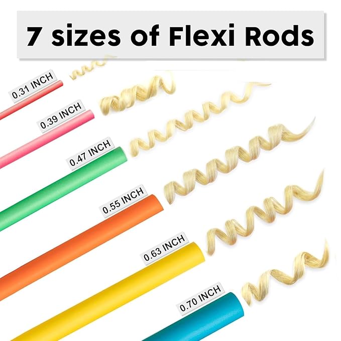 xnicx 42 pcs 7" Flexible Rods,Hair Curlers Rollers Flexible Curling Rods,Heatless Bendy Foam Curls for Long,Medium,Short Hair to Sleep in,with Hair Dryer Bonnet,Drying Towel 3 IN 1(Gray)