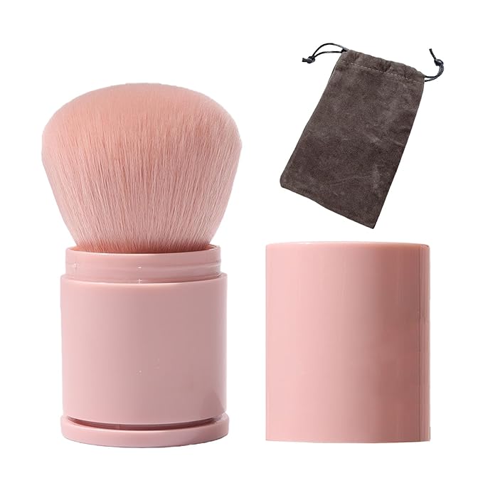 Retractable Makeup Brush, Kabuki Powder brush, Premium Retractable Kabuki Brush, Travel Blush Brush for Bronzer, Setting and Powder Makeup, Essential Tools for Flawless Makeup Application