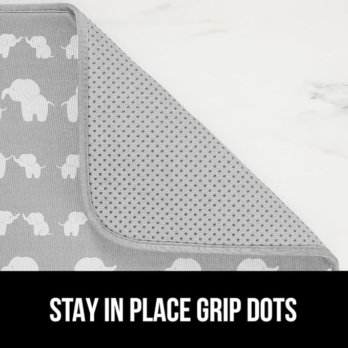 GORILLA GRIP Ultra Water Absorbent Microfiber Dish Drying Mat 2 Pack, Quick Dry Mesh, Slip Resistant Pad for Sink Dishes or Under Rack, Kitchen Counter Accessories, Machine Wash, 18x16 Inch, Elephants
