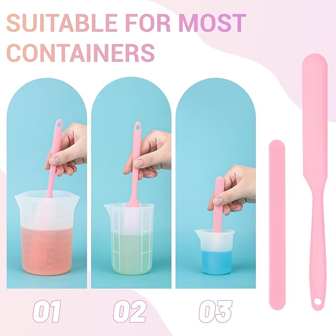 Gartful Silicone Stir Sticks Kit for Epoxy, 2pcs Spatula Scraper, 2pcs Large Silicone Resin Stirring Sticks, Reusable DIY Craft Tool for Mixing Resin, Paint, Waxing, Liquid, Set of 4, Pink