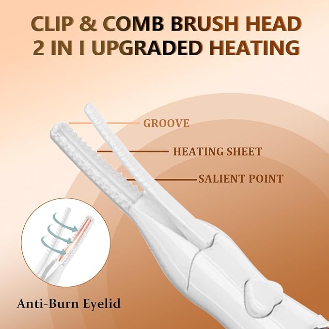 Heated Eyelash Curler - 2-in-1 Clip-Type Design, 3 Temperature Modes, USB Rechargeable Electric Eyelash Curler, Natural Curling 24H Long-Lasting Curl, Gift for Women & Girls, Beige