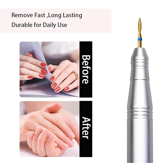 10pcs Diamond Flame Titanium Cuticle Drill Bits Set, Professional Cuticle Nail Drill Bits for Dead Skin 3/32'' Nails Dry Manicure Pedicure Shape Remove Nail Salon Tools(Gold, Medium-M)