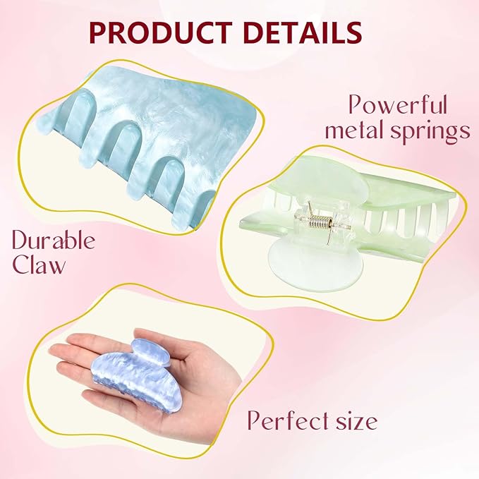 16 Pcs Large Acrylic Hair Claw Clips Bulk for Women Christmas Birthday Gift Fashion French Style Cute Hair Accessories Non-slip Hold Claw Clips for Thick Thin (Multicolor)