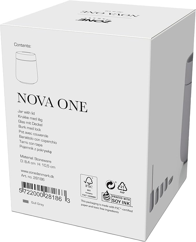 Zone Denmark Nova One Ceramic Storage Box with Lid for Bathroom Utensils such as Cotton Pads & Cotton Buds Diameter 3.3", Height 3.39", Capacity 290 ml,Gull Grey