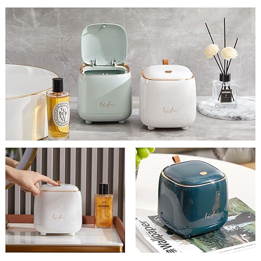 Mini Countertop Trash Can with 5 Rolls of Trash Bags, Waste Can with Press Type Lid, 0.5 Gallon/1.5 Liter Wastebasket Trash Can Dispenser, Mini Bin for Bathroom Vanity,Coffee Table (Dark Green)