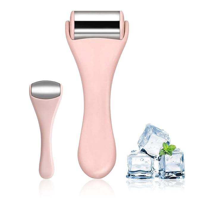 Ice Roller for Face & Eye, Facial Roller and Eye Massager Roller, Ice Roller for Body, Face, Tighten Pores, Migraine Relief Pain Relief Eye Puffiness Relief for Women - Face and Eye Roller 2PCS (Pink.