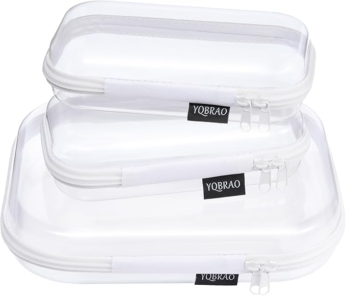 3 Pack Clear Hard Shell Zipper Case - Clear Waterproof Cosmetic Bag with Zipper, Kid's Toy Storage Organizer Bins, Charging Cables, creative journaling, painting brushes, Threads,Sketch Supplies