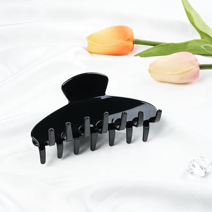 MAORULU Cute Claw Clip for Women – 4'' Large Acetate Hair Clips for Thick Thin Curly Long Hair, Durable Hair Clamps Non-slip Jaw Clip, Strong Hold, Stylish French Design (Solid Black)