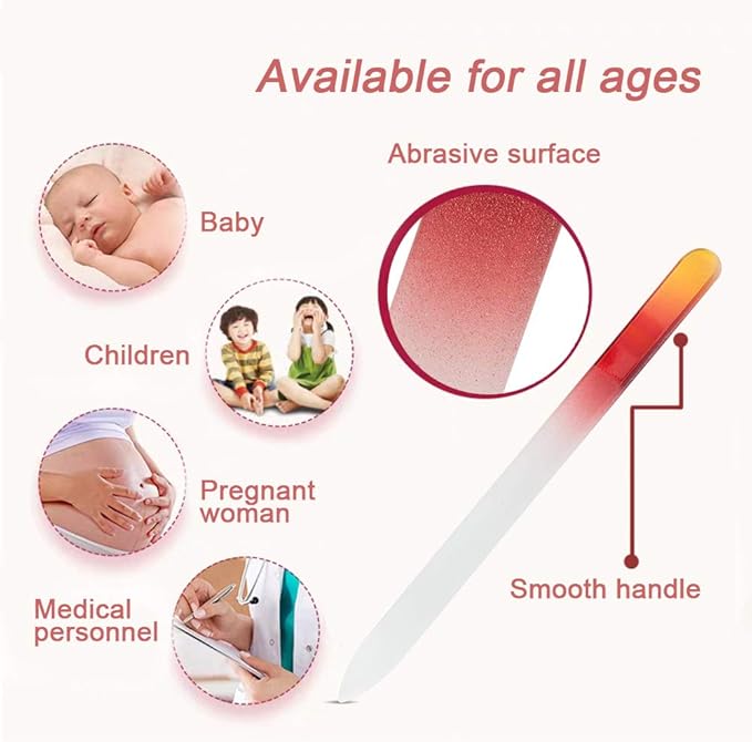 20 Pcs Glass Nail File Bulk with Plastic Sleeve, Crystal Fingernail Files Set, Double Sided Finger Nail Files, Professional Manicure Nail Care for Women Girls, Christmas Gifts Stocking Stuffers