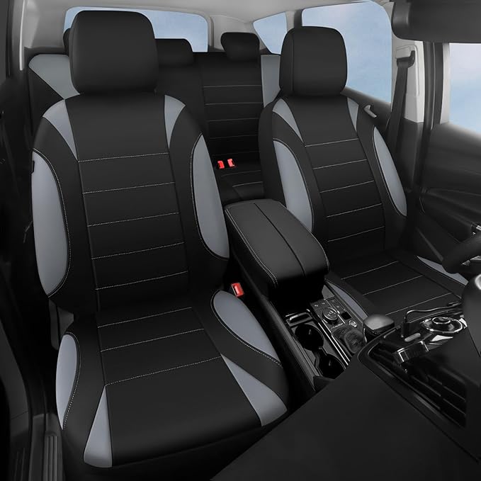 CAR PASS Waterproof Car Seat Covers Full Sets, Universal Fit Seat Covers for Cars, EVA Neoprene Seat Cover Set Full Sets, Interior Covers for Auto SUV,Vans,sedans, Trucks,(Black and Gray)