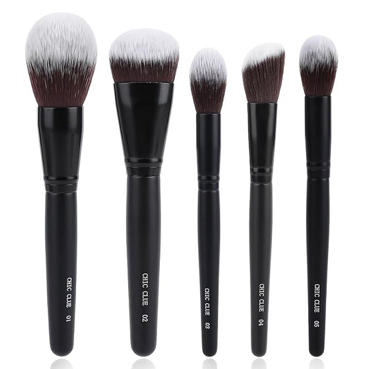 Makeup Brushes 5Pcs Face Makeup Brush Set - Synthetic Fiber Foundation, Blush, Powder, Contour Brushes with Wooden Handle for Flawless Makeup Application