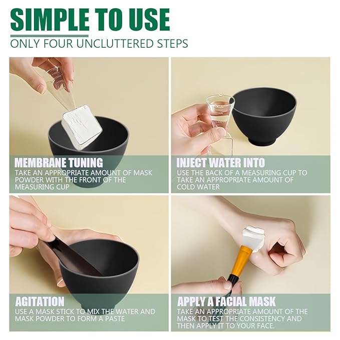 Silicone Face Mask Mixing Bowl Set, Microwavable Silicone Facial Mud Bowl with Bowl Stick Spatula, Face Mask Applicator, Measuring Cup, Cosmetic Beauty Tool for Home Salon