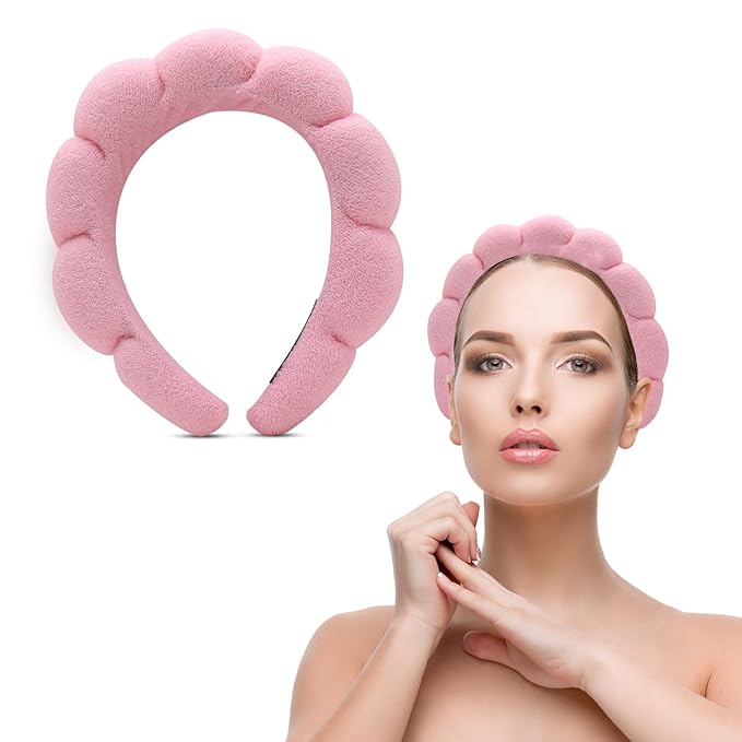 Spa Headband for Washing Face, Makeup, Facial and Skincare. Bubble Skin Care Head Band. Puffy Terry Cloth, Non Slip Get Ready Hairband for Women, Teens, Girls. Cute Hair Accessories.