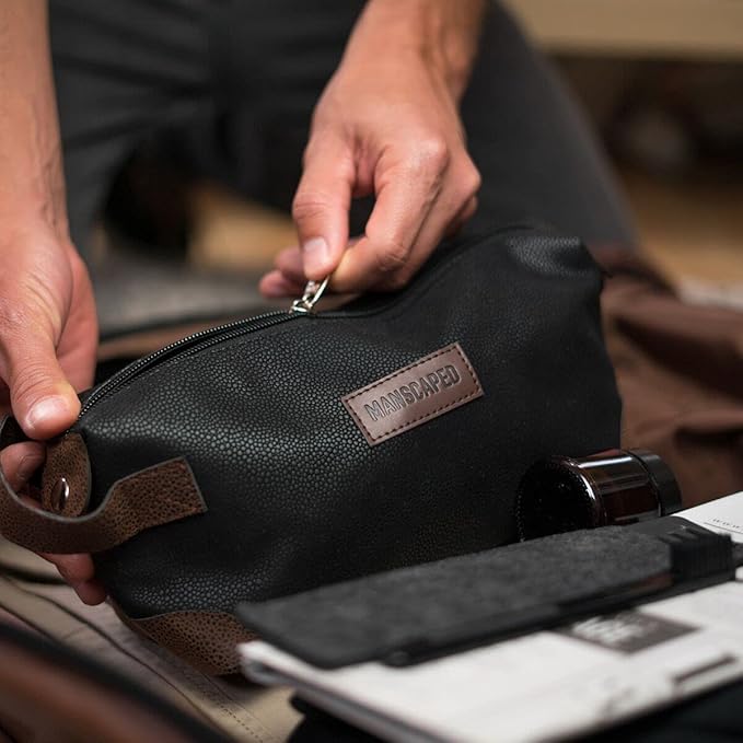 MANSCAPED® The Shed Men's Premium Quality Toiletry Bag, PU Leather Dopp Kit, Bathroom Travel Bag, Shaving Kit Case, Trimmer Bag