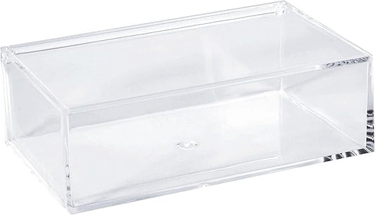 Hammont Clear Acrylic Box with Hinged Lid – Small Plastic Organizer for Office, Desk, Makeup, Crafts, Cotton Balls, Jewelry & More | 6.5"x3.5"x2" (2 Pack)