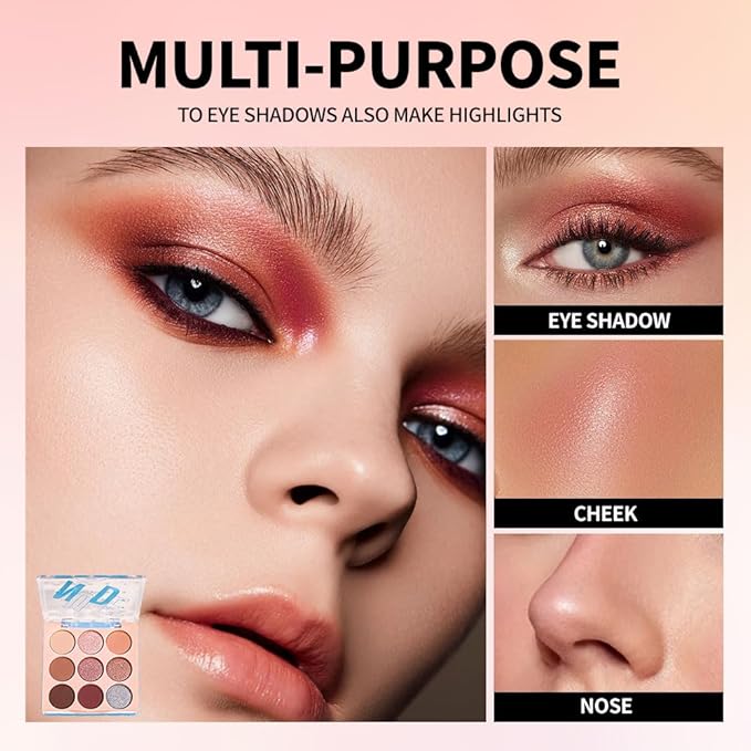 High Pigment 9-Color Nude Brown Eyeshadow Palette – Matte, Shimmer & Glitter Shades Eye Shadow Kit, Long-Lasting Warm Neutrals for Soft Glam & Daily Wear,Blendable Travel-Friendly-Caramel Bronze