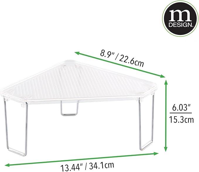 mDesign Plastic/Steel Corner Stackable Rack, Storage Organizer Shelf for Bathroom, Vanity, Countertop, Sink, Cabinet, Holds Makeup, Shower Accessories, Ligne Collection - 4 Pack - Clear