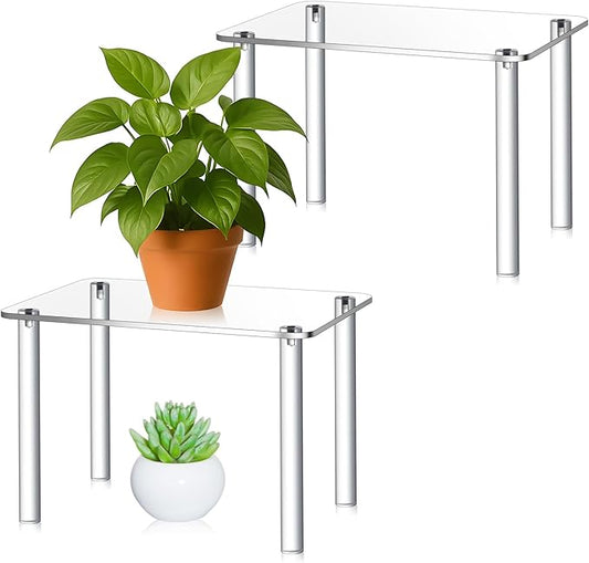 2 Pcs Extra Large 6mm Thick Acrylic Rectangular 4-leg Display Risers, Acrylic Plant Stand, Clear Shelf Riser Display Stands for Decor Collectibles Figures (12×8×8in)