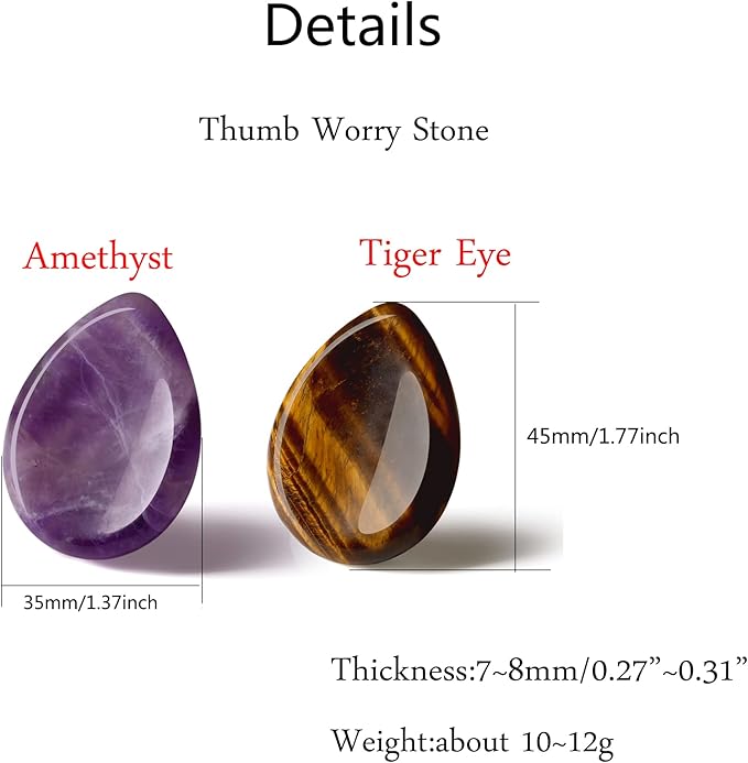 2PCS Thumb Worry Stone Amethyst Tiger's Eye Healing Crystals Sets Hand Carved Stones Gemstone Pocket Natural Stone Meditation Reiki Water Drop Shaped Palm Stone for Anxiety Therapy