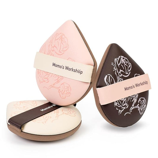 Makeup Sponge Set, Hydropolyurethane Sponges, Dry/Wet Use with Lychee-Pattern PU Leather, Expands 1.3x, for Full/Sheer Coverage Finish,3pcs Beauty Puffs &Storage Case