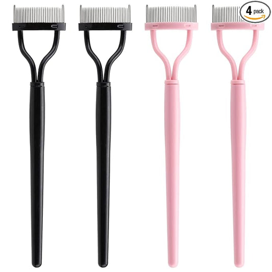4 Pcs Eyelash Separator Tool Mascara Brushes Eyelash Comb Separator Definer Lash Comb for Combing, Separating Lashes - Pink&Black