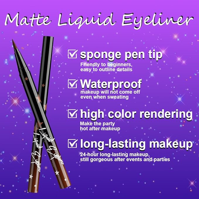 evpct Brown Matte Liquid Eyeliner Waterproof Smudge Proof, Brown Eye Liner Liquid Liner for Face Body Paint, Long-lasting Eyeliner Waterline Thin Quick-dry Eyeliners Pencil Eye Makeup Stay all Day