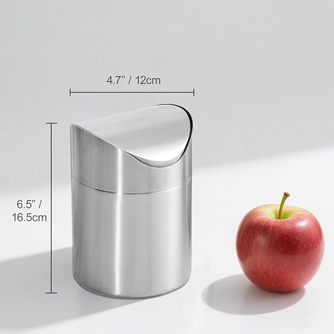 Small Mini Trash Can with Lid, Brushed Stainless Steel Small Tiny Mini Trash Bin Can, Mini Countertop Trash Cans for Desk Office, Swing Top Trash Bin 1.5 L/0.40 Gal (Sliver)