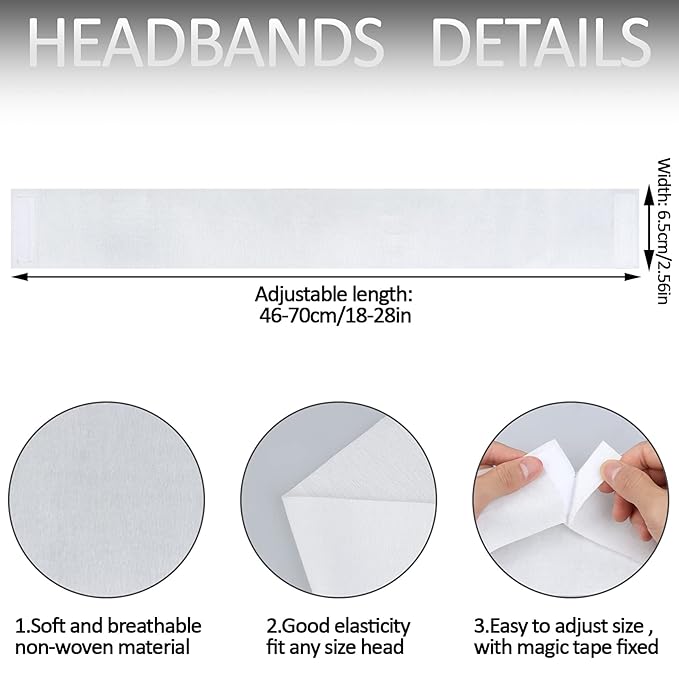 128 Pieces Disposable Spa Facial Headbands Stretch Non-Woven Facial Headband Soft Skin Care Hair Band with Convenient Closure for Women Girls Salons Esthetician Supplies, White Large