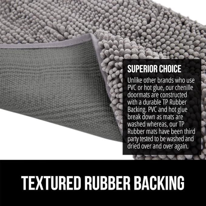 GORILLA GRIP SoakSTOPPER Dog Door Mat, 48x30 Machine Washable Rug Absorbent Doormat Captures Moisture Mud Dirt, Quick Dry Soft Chenille Entryway Rugs Indoor Entrance Mats for Dog Paws, Grey