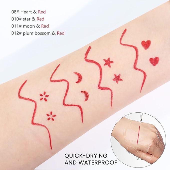 evpct 1Pcs 2-in-1 Red Colored Winged Eyeliners Stamp, Red Moon Face Stamps Makeup, Waterproof Eyeliner Eye Stamp Liners Tool Set Kit for Womem, Wing Eyeliner Stamp Figures Tool Wingliner Shapes, 11#