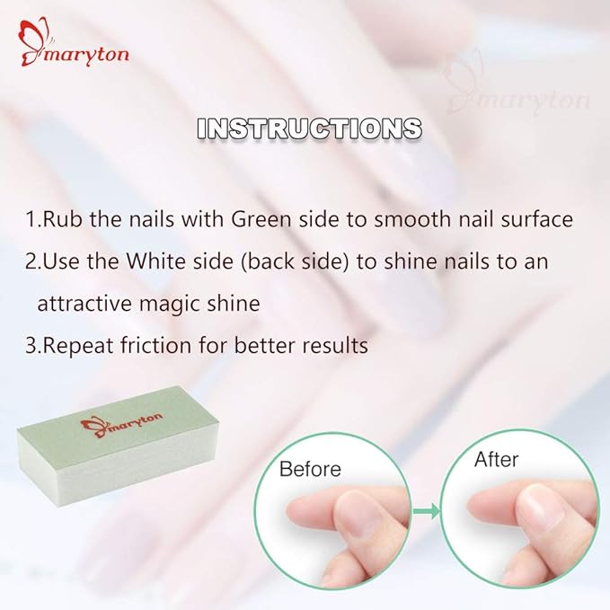 Maryton Mini Nail Buffer Blocks, Disposable Nail Shine Buffers Kit - Green Side for Buffing, White Side for Shinning, 36 Count