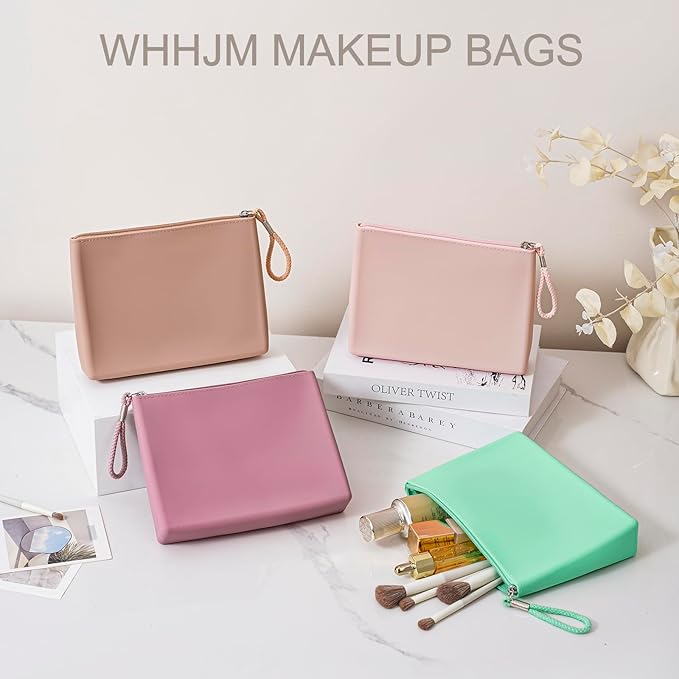 Silicone Makeup Bag for Purse Zipper Cosmetic Pouch Makeup Brush Holder Large Makeup Organizer Silicone Travel Pouch for Women (Flesh Pink)