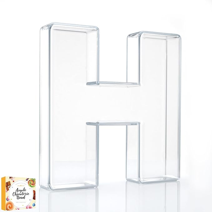 10" Acrylic Charcuterie Letters Fillable Tray, Reusable Alphabet Number Shaped Serving Plates for Charcuterie Board, Display Fruit, Candy, Cake, Party Decor, Birthday, Anniversary（H）