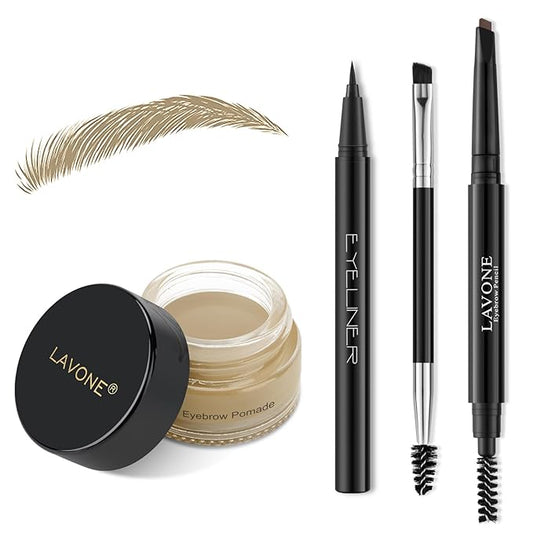 LAVONE Eyebrow Stamp Pencil Kit for Eyebrows Makeup, with Waterproof Eyebrow Pencil, Eyeliner, Eyebrow Pomade, and Dual-ended Eyebrow Brush - Light Blonde