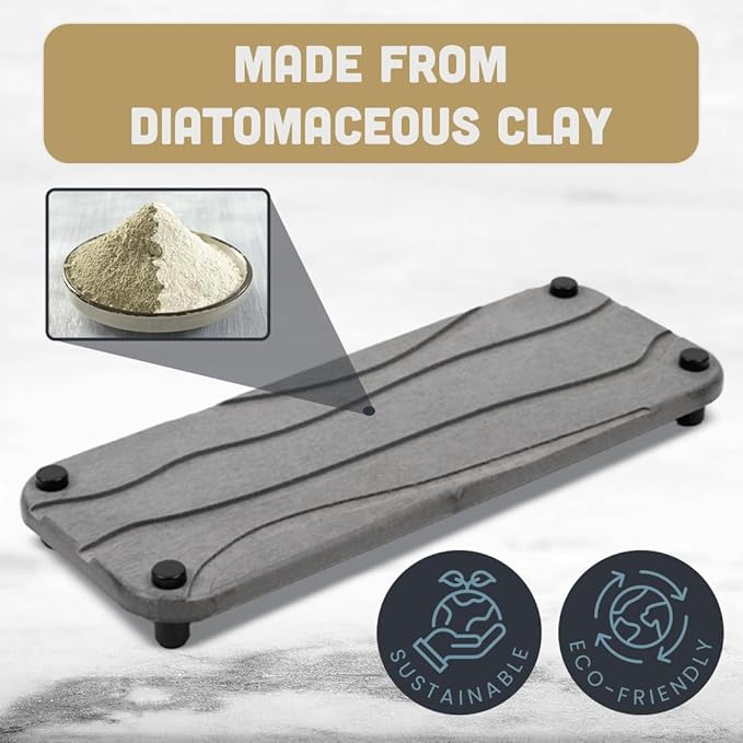 2pc Stone Drying Tray - Diatomite Sink Caddy Kitchen Sink Organizer - Water Absorbing Bathroom Counter - Absorbent Kitchen Soap Tray (Gray)