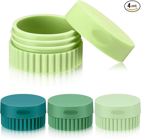 Maxcheck 4 Pcs Travel Containers for Toiletries 0.68 Oz/20 ml Small Silicone Cream Jar with Lid Mini Leakproof Lotion Jar Refillable Travel Cosmetic Container for Face Body Skin Cream (Green Color)