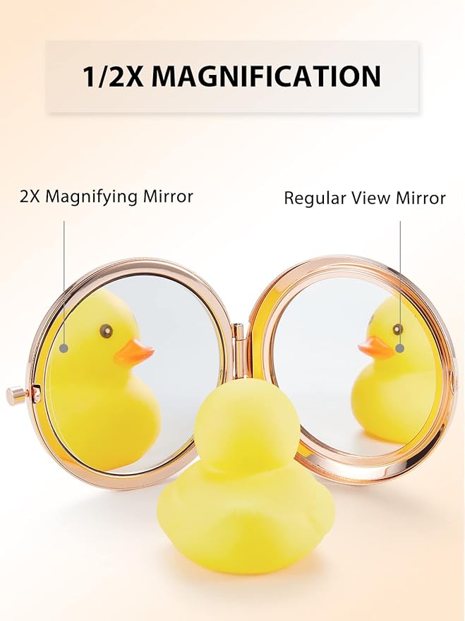 Compact Mirror Bulk, Set of 2 Double-Sided 1X/2X Magnifying Purse Pocket Makeup Mirrors(Round, Rose Gold and Silver)