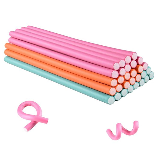 Royota 30PCS 9.45" Flexible Curling Rods,Heatless Twist Soft Foam Hair Rollers Home Use for Women Girls Long and Short Hair (0.55 x 9.45 Inch, Random Color)
