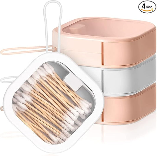 4 Pcs Hair Tie Organizer, Portable Hair Accessory Storage Containers Small Stackable Hair Ties Qtip Travel Holder Cotton Swab Dispenser Hair Accessories Organizer Box(4PCS,(2Pink+2white))