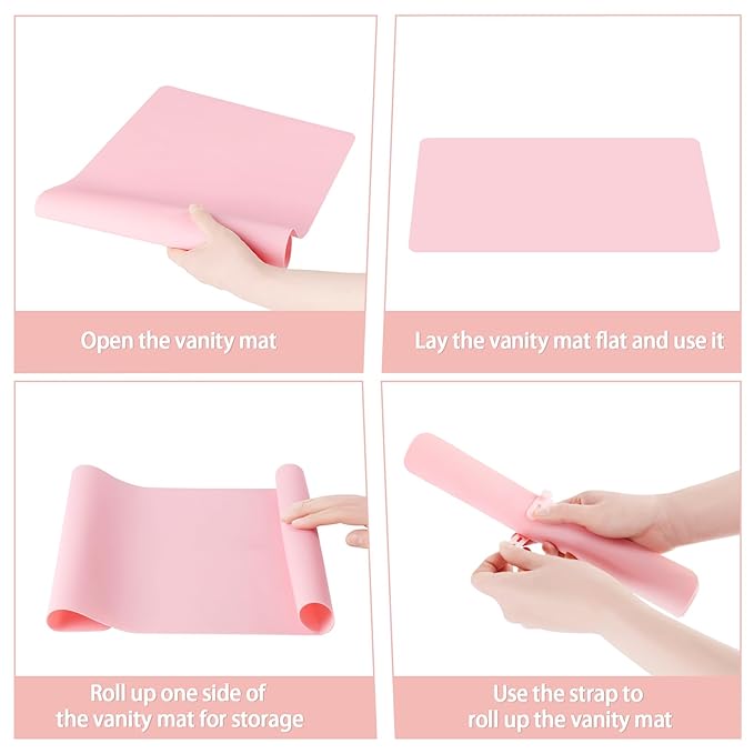 Silicone Makeup Mat for Vanity, 23.6" x 15.7" Heat Resistant Vanity Mat, Easy to Clean & Waterproof, Portable Makeup Accessories for Use While Traveling (Sakura Pink)