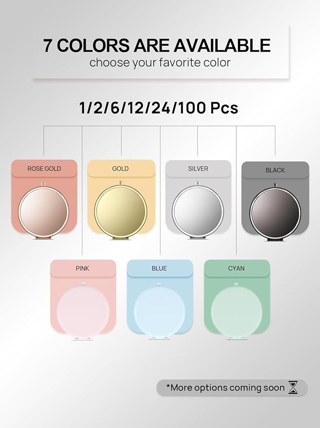 Compact Mirror Bulk, Pack of 6 Double-Sided 1X/2X Magnifying Metal Makeup Mirrors(Round, Silver)