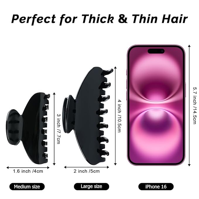 MAORULU Cute Claw Clip for Women – 4'' Large Acetate Hair Clips for Thick Thin Curly Long Hair, Durable Hair Clamps Non-slip Jaw Clip, Strong Hold, Stylish French Design (Solid Black)