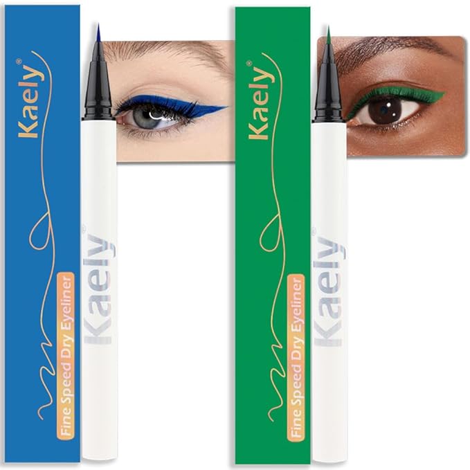evpct 2Pcs Blue Dark Green Waterproof Colored Eyeliner Liquid Eye Liner Set Long Lasiting Fine Speed Dry Colorful Liquid Eyeliner lapiz delineador de ojos contra el agua blanco para ojos de colores