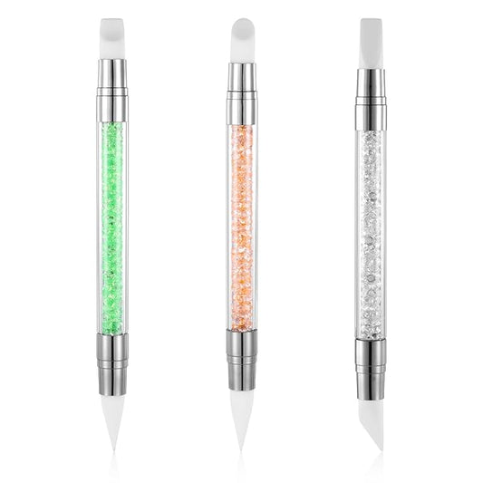 3 Pcs Nail Art Sculpture Pen, Dual Tipped Silicone Nail Tools, Acrylic Nail Art Brushes, Rhinestone Nail Polish Carving Pen, Nail Art Tools for Home Salon (White, Green, Orange)