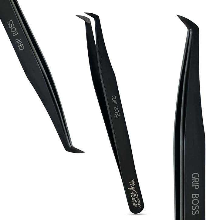 My Lash Tools Mega Boot Volume Fiber Tip Lash Tweezer – GRIP BOSS, Non Slip Soft Grip, Professional Volume Eyelash Extension Tweezers, Lash Artist Tool (Black)