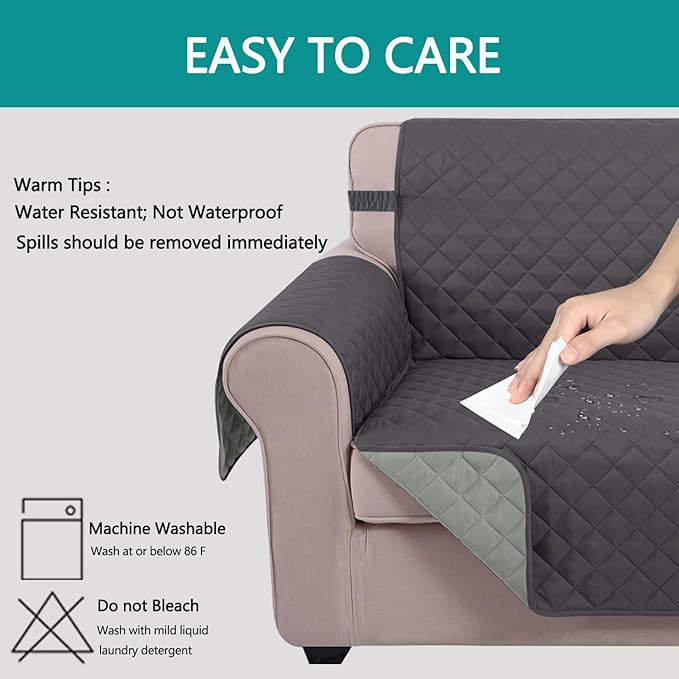 U-NICE HOME 4 Seater Sofa Cover 91 Inch Large Couch Covers for 4 Cushion Couch with Elastic Straps Water Resistant Furniture Protector Cover for Pets Cat (Sofa XX-Large, Dark Grey/Light Grey)