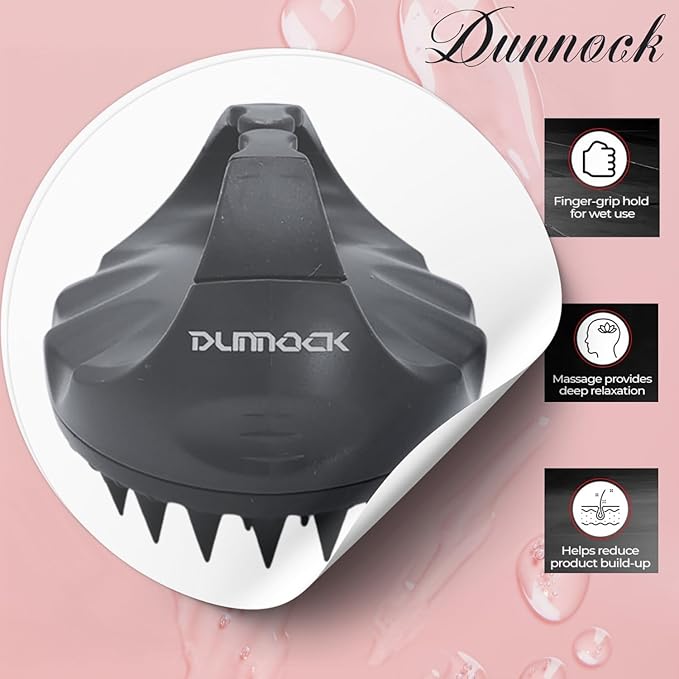 Dunnock Manual Scalp Massager & Shampoo Brush (Black) – Designed to give You a Salon-Like Scalp Treatment at Home Turn Every Wash Dandruff Comb Into a Spa Experience Silicone Hair Shampoo Brush.